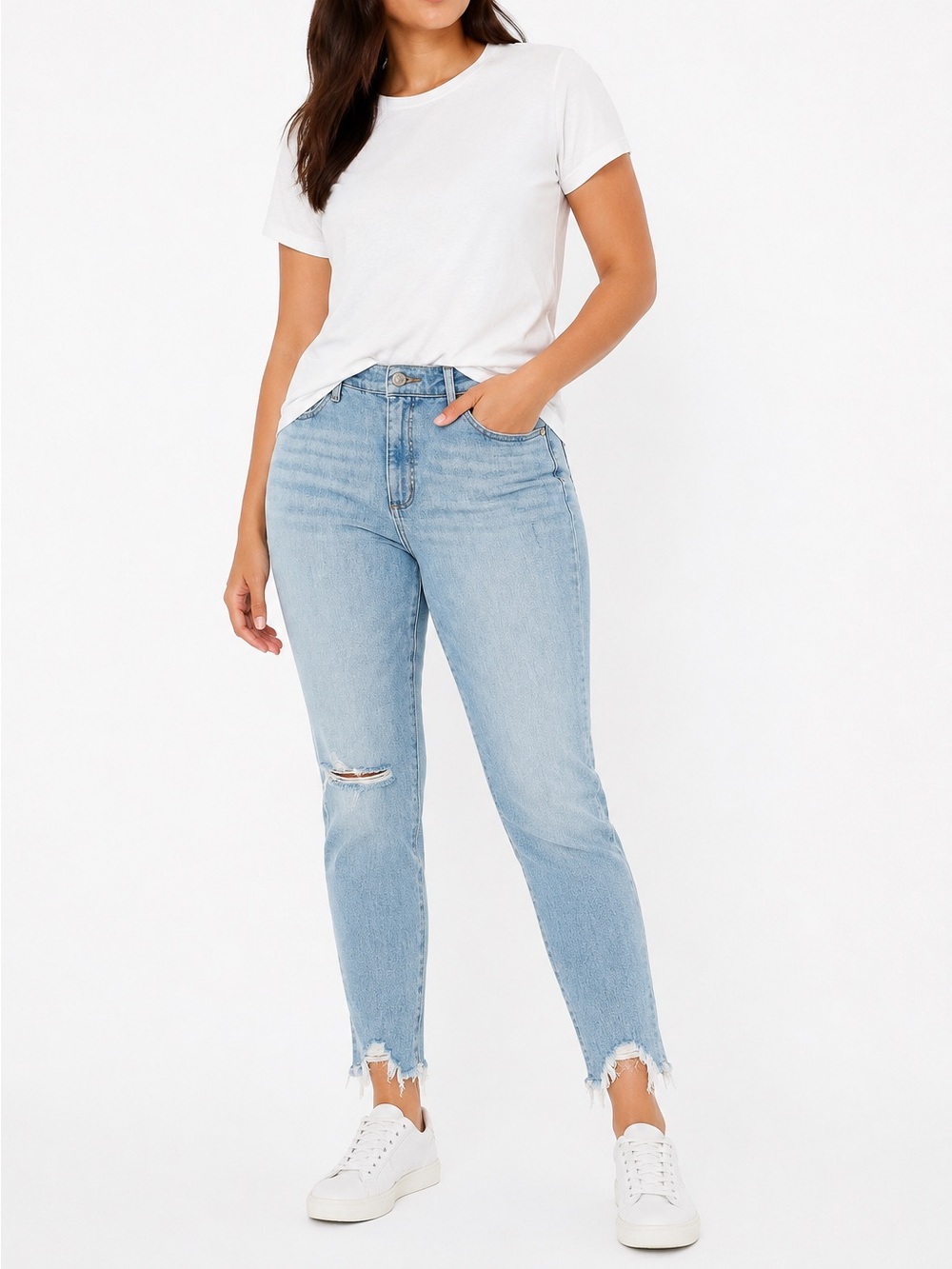 LOFT Curvy High Waist Skinny Jeans Light Wash Distressed Raw Hem 32 Petite